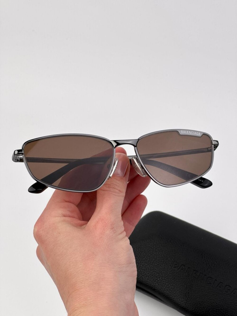 Balenciaga Men’s Sunglasses – Ruthenium Brown Rectangle (BB0277S 002)